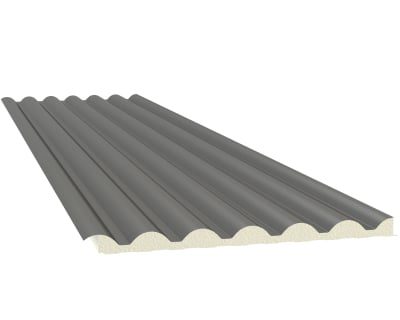 Desenho técnico do perfil de seis ondas, com a seção da telha vista de topo.